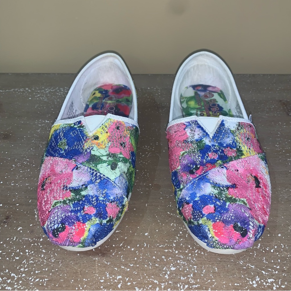Bobs Skechers Plush Bouquet Floral Sequins Memory Foam Slip-On Shoes - Picture 2 of 12